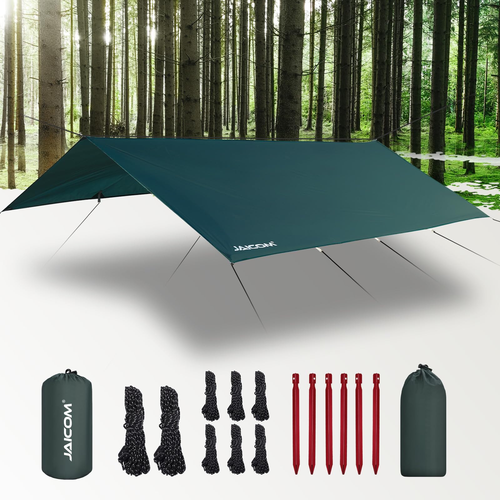 JAICOM Waterproof Camping Tarp - 10X13ft Hammock Rain Fly Ultralight & Portable & UV Protection Backpacking Tarp Multifunctional for Outdoor Adventure Hiking Tent Hammock