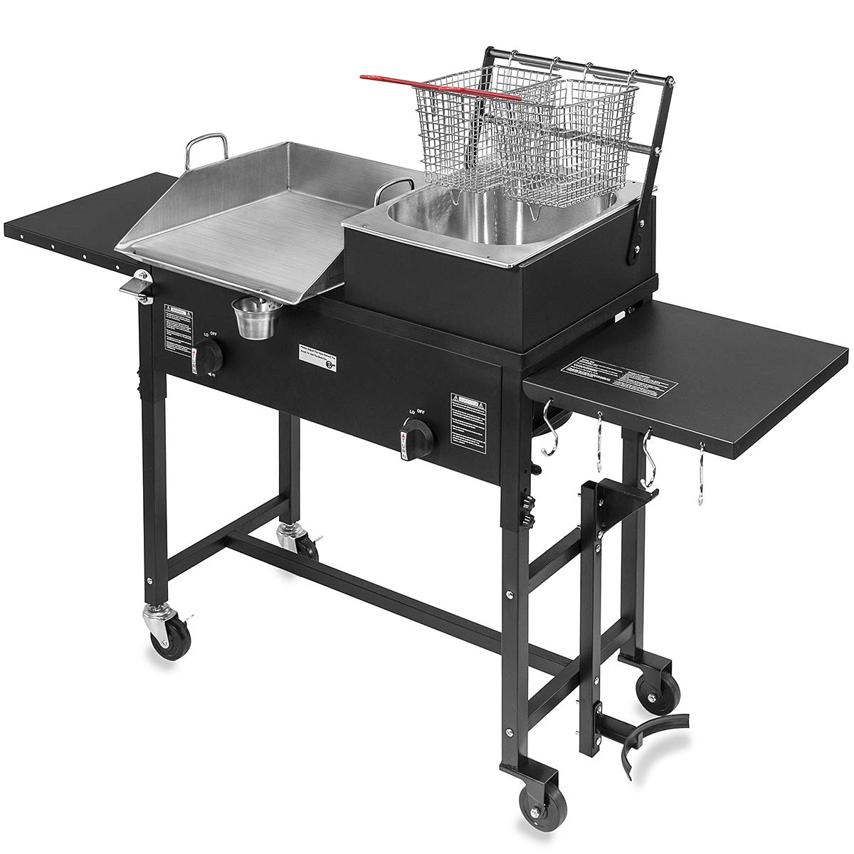 Barton Double Burner Stove and Deep Fryer w/Two Side Shelves 58000 BTU Outdoor Propane Portable Camping Cooking Range