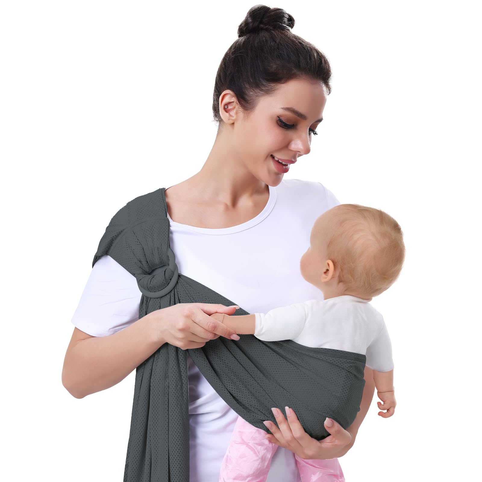 Baby Wrap Ring Sling Baby Carrier for Infants and Toddlers Lightweight Breathable Mesh Baby Wrap for Swimming Pool Beach -Black OneNuo